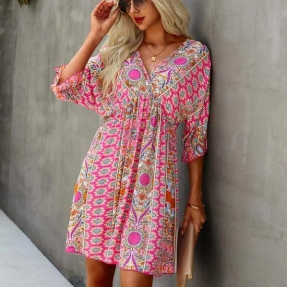 Pink printed Mini Dress - Picture 5 of 10